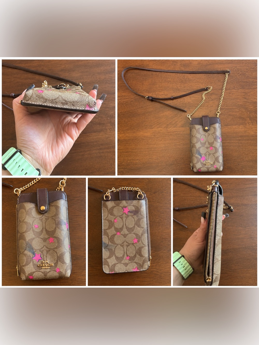 Coach Brown Signature Star Crossbody Phone Wallet with Pink Accents - Picture 2 of 4